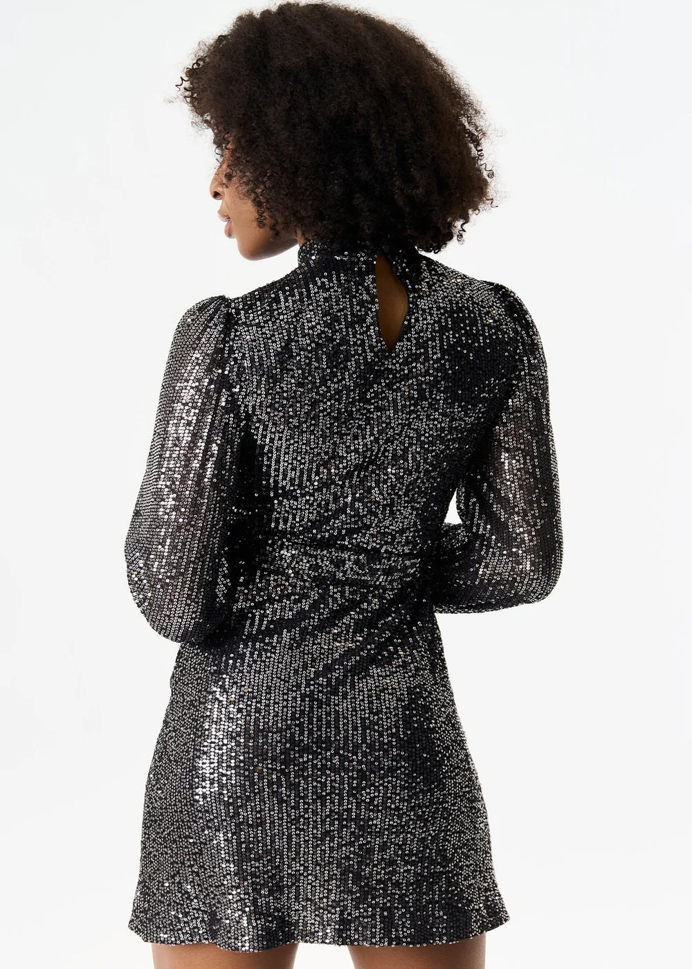Gini London Black High Neck Long Sleeves Belted Sequin Dress - Size 8 Image 2