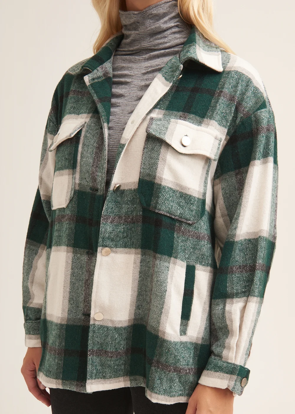 Gini London Green Check Oversized Pocket Detail Shacket - S/M Image 3