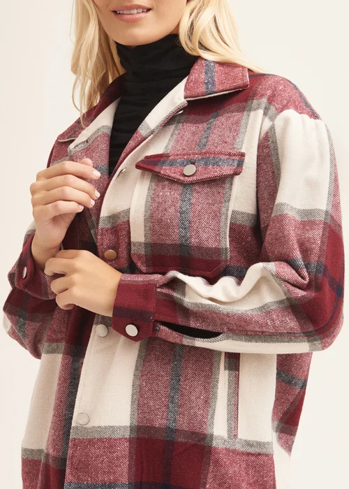 Gini London Burgundy Check Oversized Pocket Detail Shacket - S/M Image 3