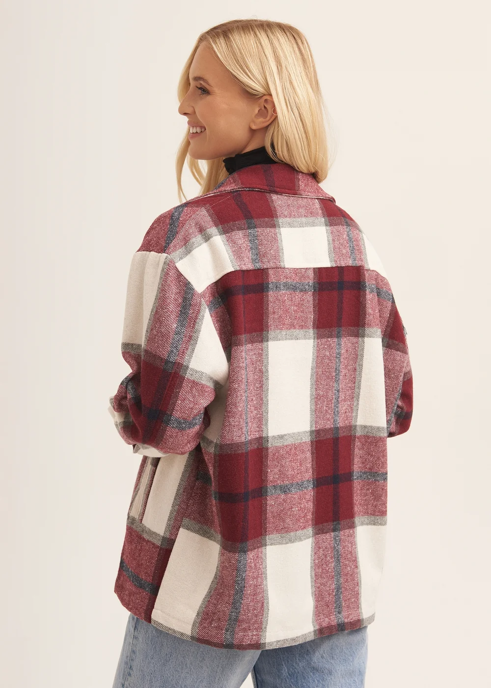 Gini London Burgundy Check Oversized Pocket Detail Shacket - S/M Image 2