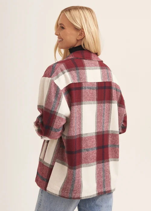 Gini London Burgundy Check Oversized Pocket Detail Shacket - S/M Image 2