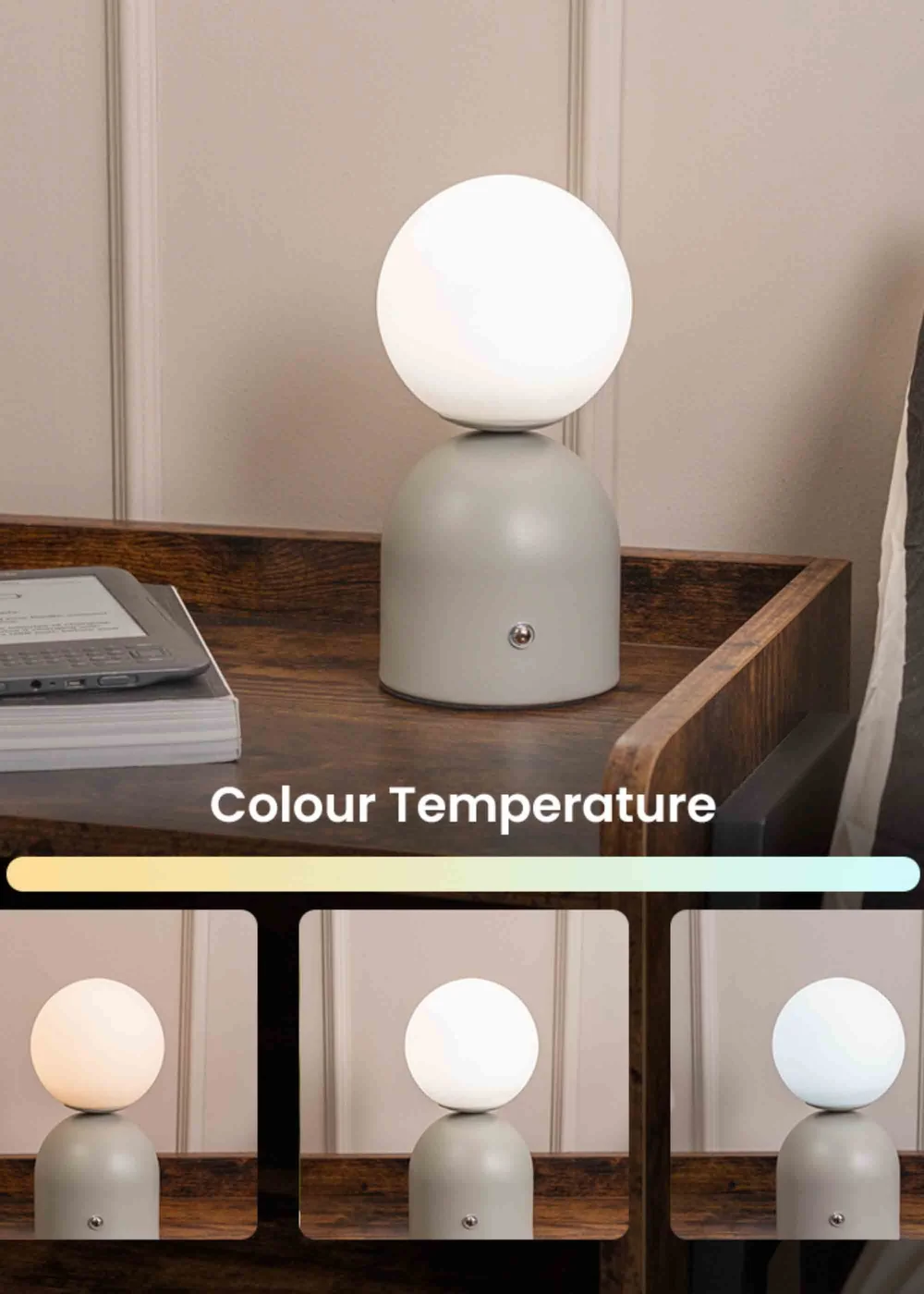 ValueLights Dimmable Cream Table Lamp with White Globe Shade Integrated LED - One Size Image 3