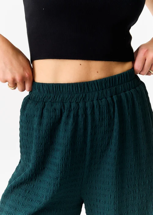 Gini London Bottle Green Textured Elastic Waist Pull On Trousers - S/M Image 3