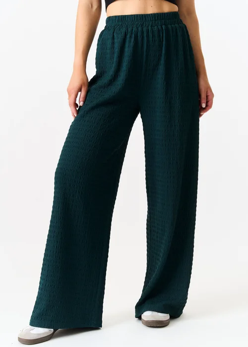 Gini London Bottle Green Textured Elastic Waist Pull On Trousers - S/M Image 4
