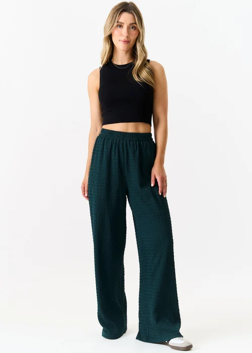 Gini London Bottle Green Textured Elastic Waist Pull On Trousers - S/M Image 1