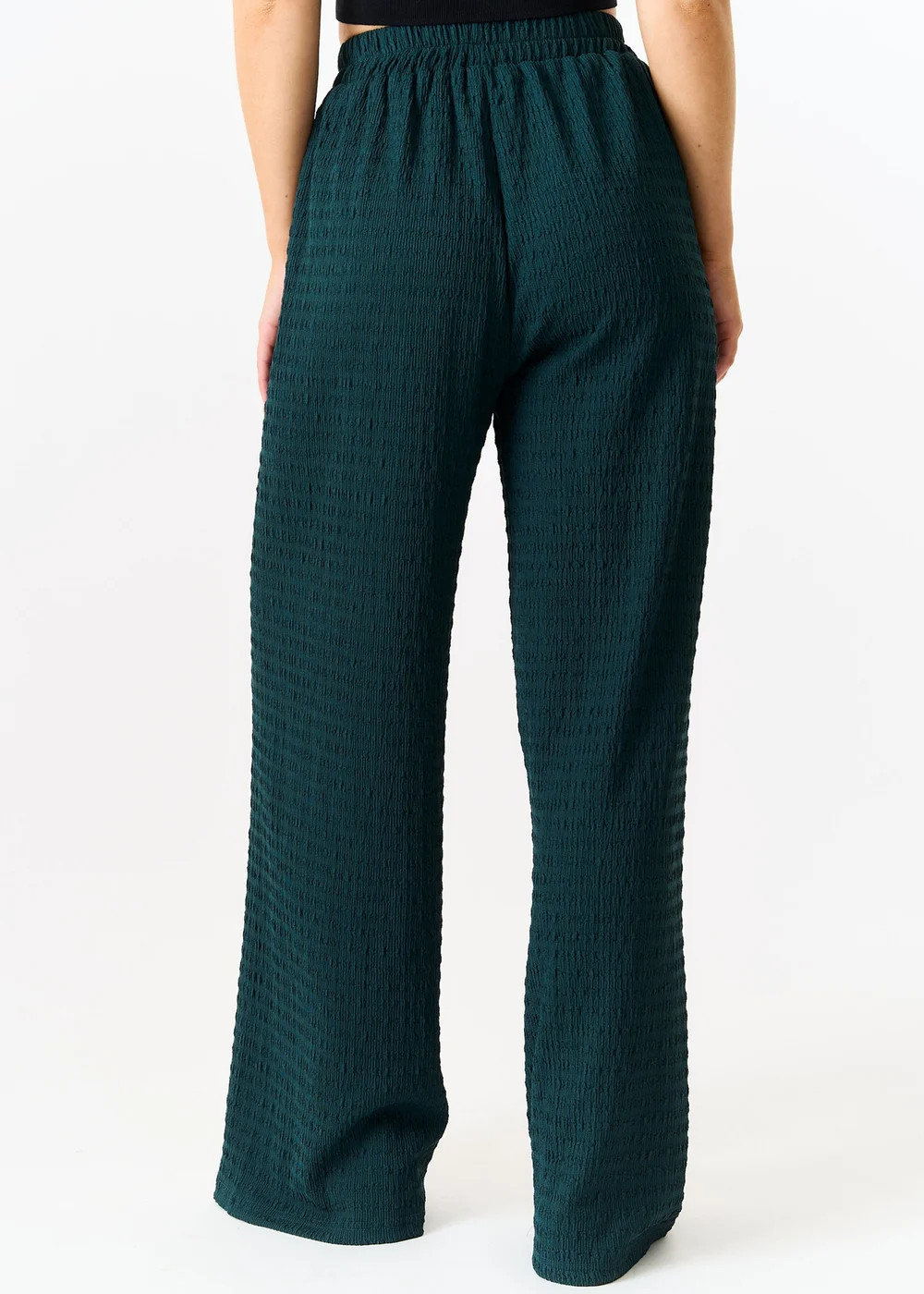 Gini London Bottle Green Textured Elastic Waist Pull On Trousers - S/M Image 2