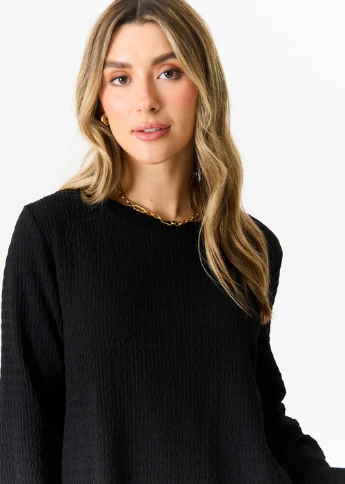 Gini London Black Textured Long Sleeves Oversized Top - S/M Image 3