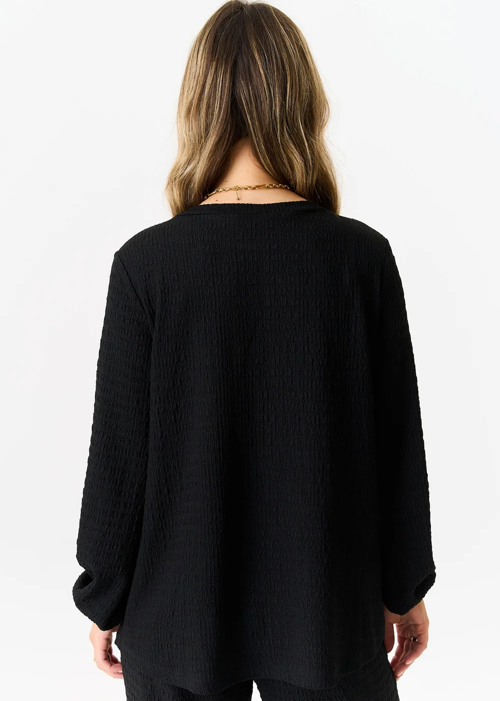 Gini London Black Textured Long Sleeves Oversized Top - S/M Image 2