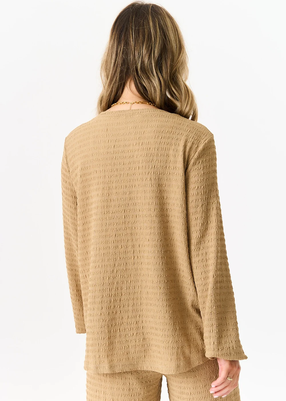 Gini London Camel Textured Long Sleeves Oversized Top - S/M Image 2