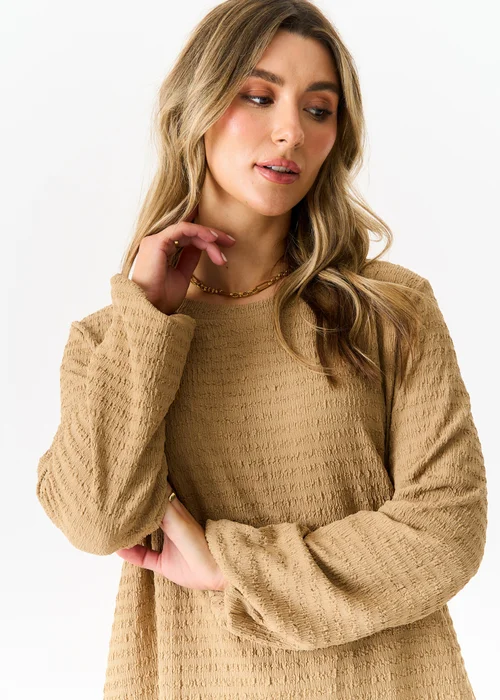 Gini London Camel Textured Long Sleeves Oversized Top - S/M Image 3