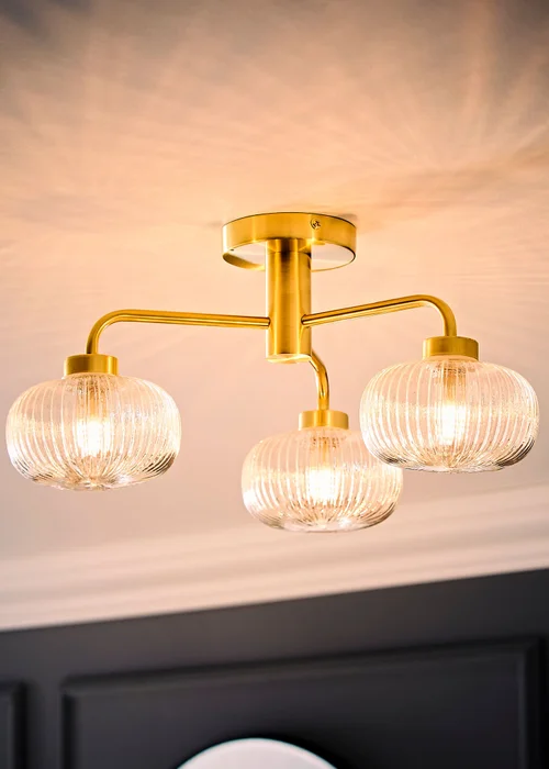 ValueLights Amaia Brushed Gold Semi-Flush Light with Clear Globe Shade - One Size Image 3