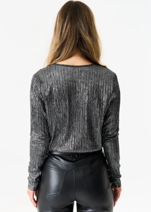 Gini London Silver Metallic Plisse Wrap Front Bodysuit - Small/Medium Image 2