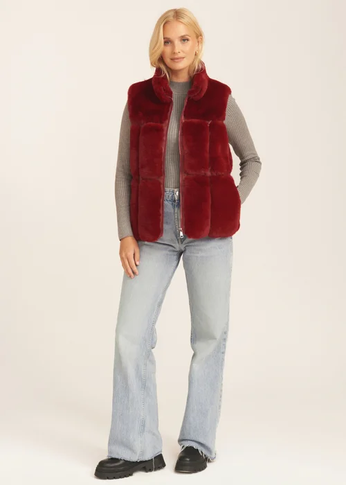 Gini London Red Faux Fur Zip Front Gilet - S/M Image 1