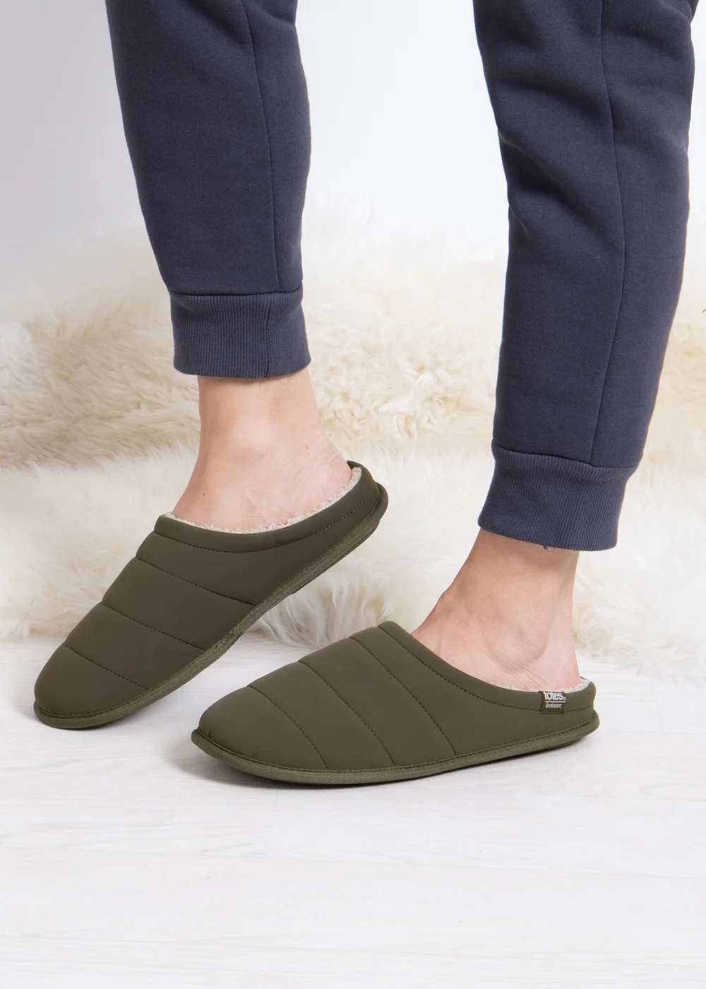 Totes Isotoner Khaki Sport Quilted Mule Slipper With Cosy Lining - 8 Image 2