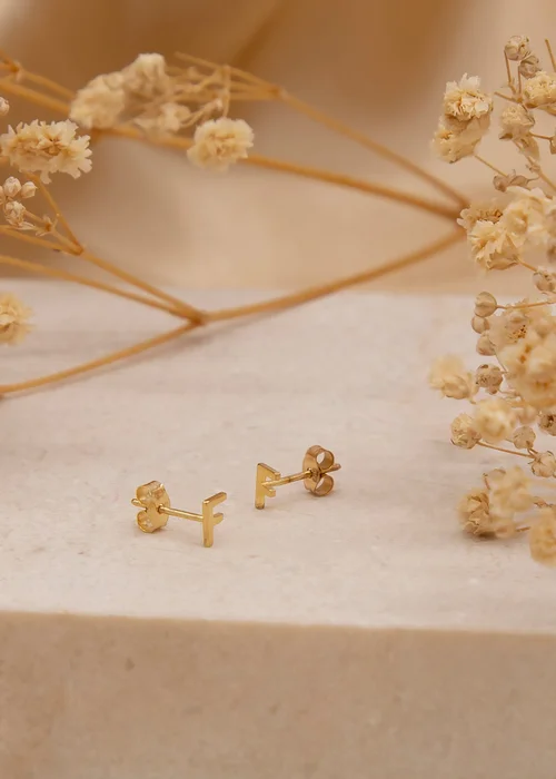 Golden Moments 9ct Yellow Gold 'F' Initial Stud Earrings - V Image 2
