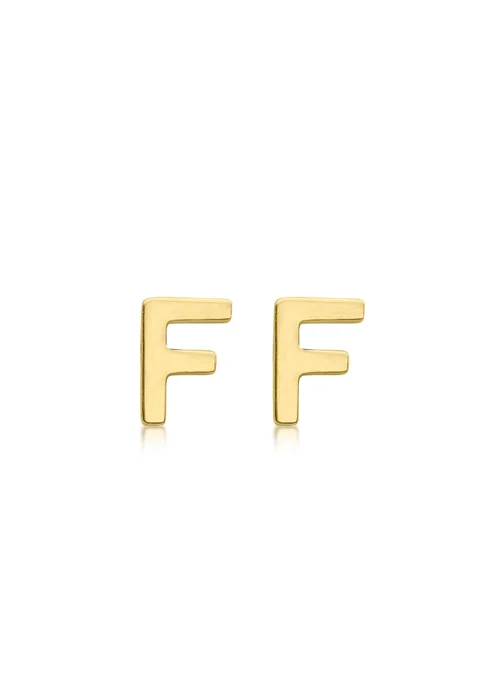 Golden Moments 9ct Yellow Gold 'F' Initial Stud Earrings - V Image 1