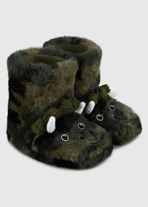 Totes Toasties Green Kids Dino Boot Slippers - 13-1 Older Image 1