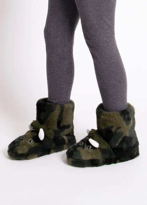 Totes Toasties Green Kids Dino Boot Slippers - 13-1 Older Image 2