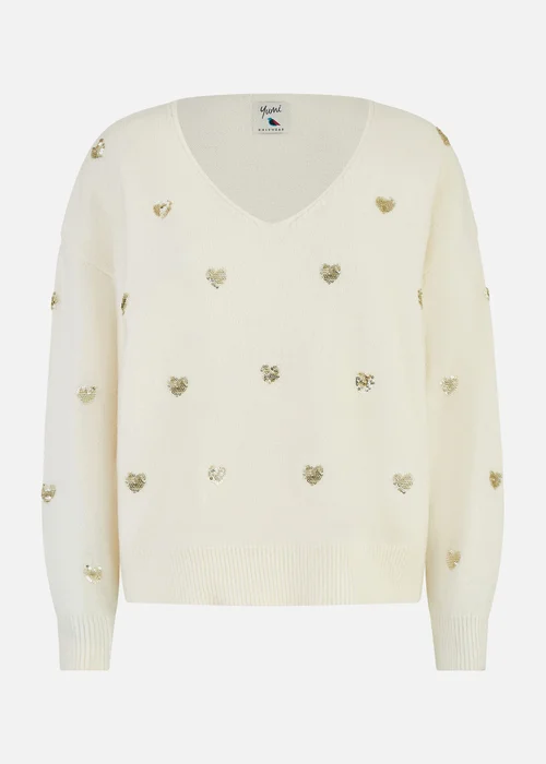 Yumi Ivory Sequin Heart V Neck Jumper - S/M Image 3