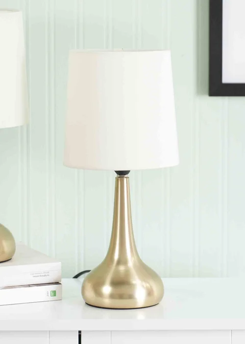 ValueLights Pair of Dimmable Gold Table Lamp with Cream Drum Shade - One Size Image 3