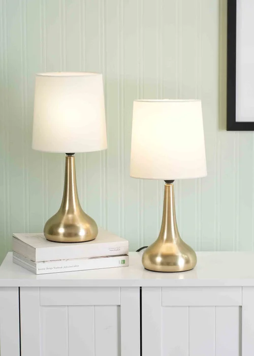 ValueLights Pair of Dimmable Gold Table Lamp with Cream Drum Shade - One Size Image 1