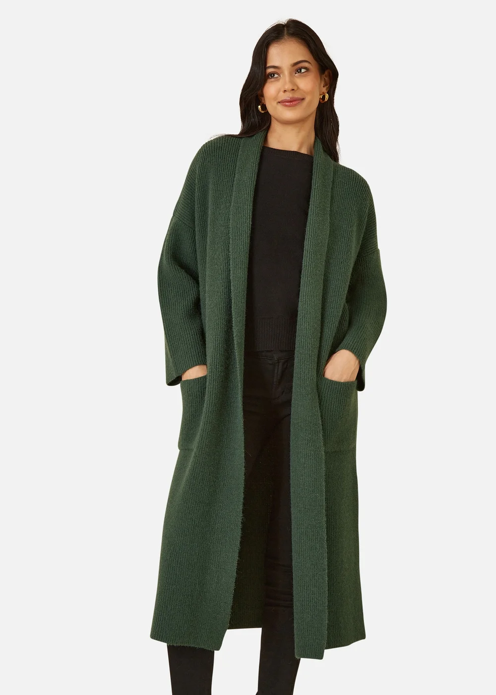 Yumi Green Knitted Maxi Cardigan With Pockets - S Image 2