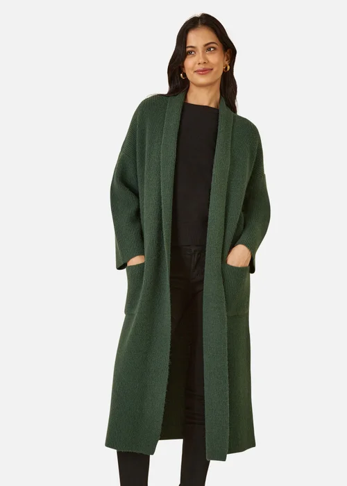 Yumi Green Knitted Maxi Cardigan With Pockets - S Image 2