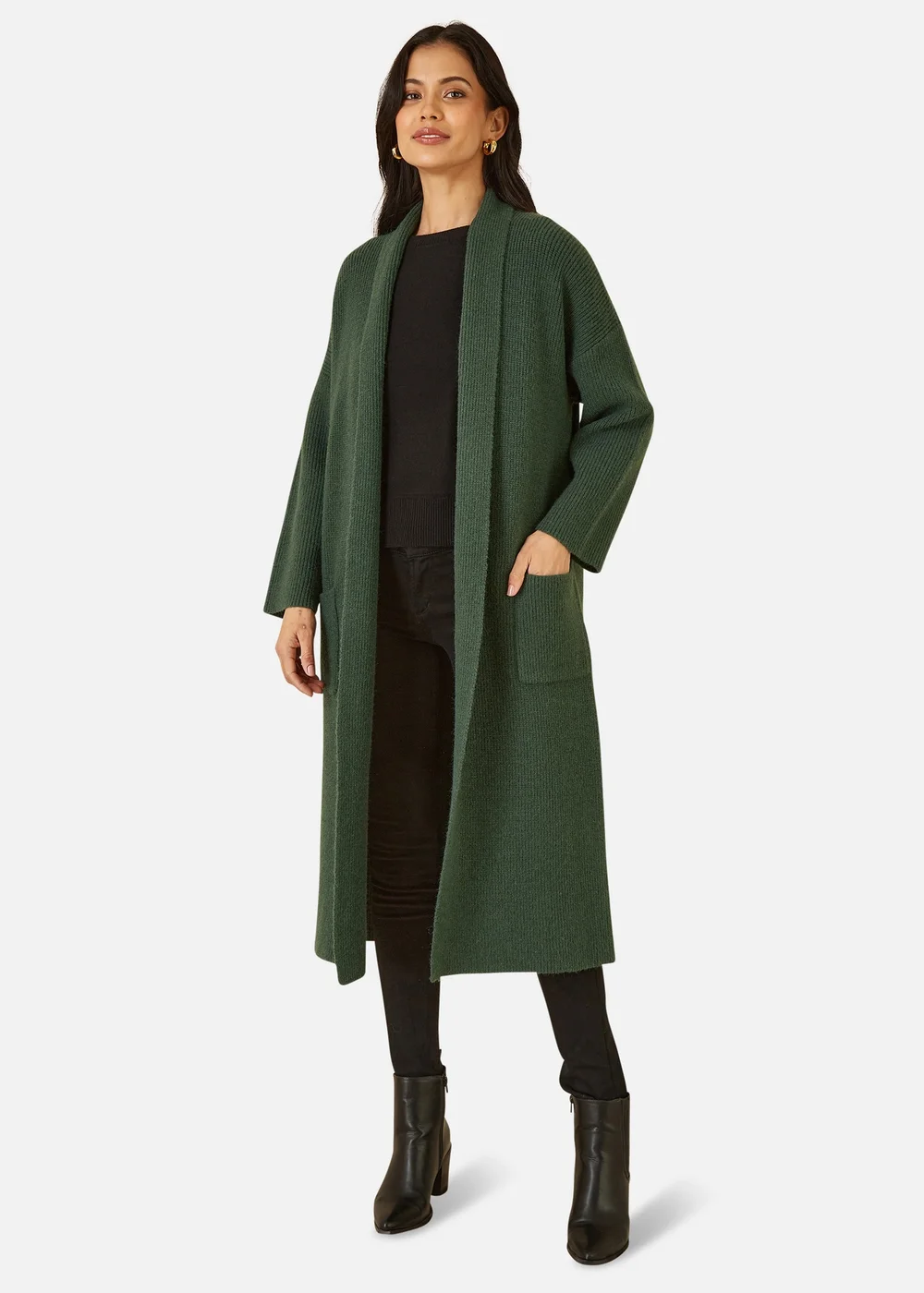 Yumi Green Knitted Maxi Cardigan With Pockets - S Image 1