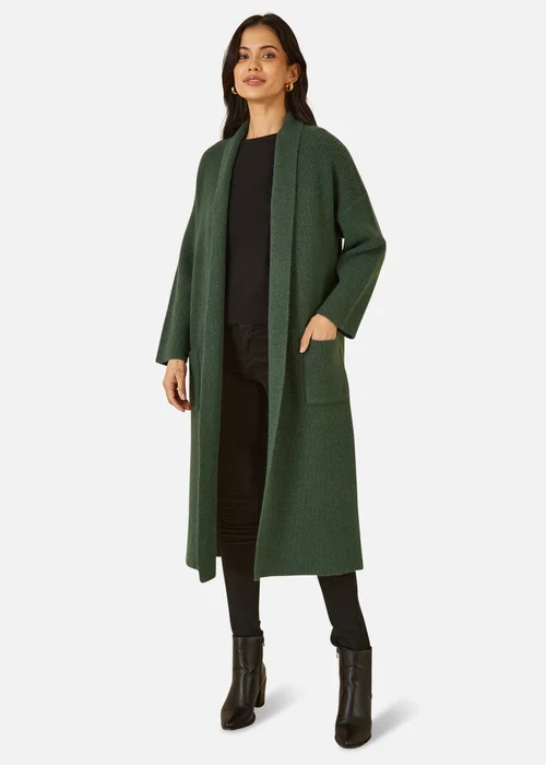 Yumi Green Knitted Maxi Cardigan With Pockets - S Image 1