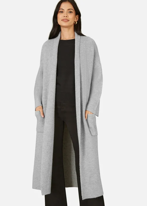 Yumi Grey Knitted Maxi Cardigan With Pockets - S Image 2