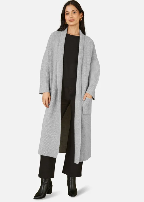 Yumi Grey Knitted Maxi Cardigan With Pockets - S Image 1