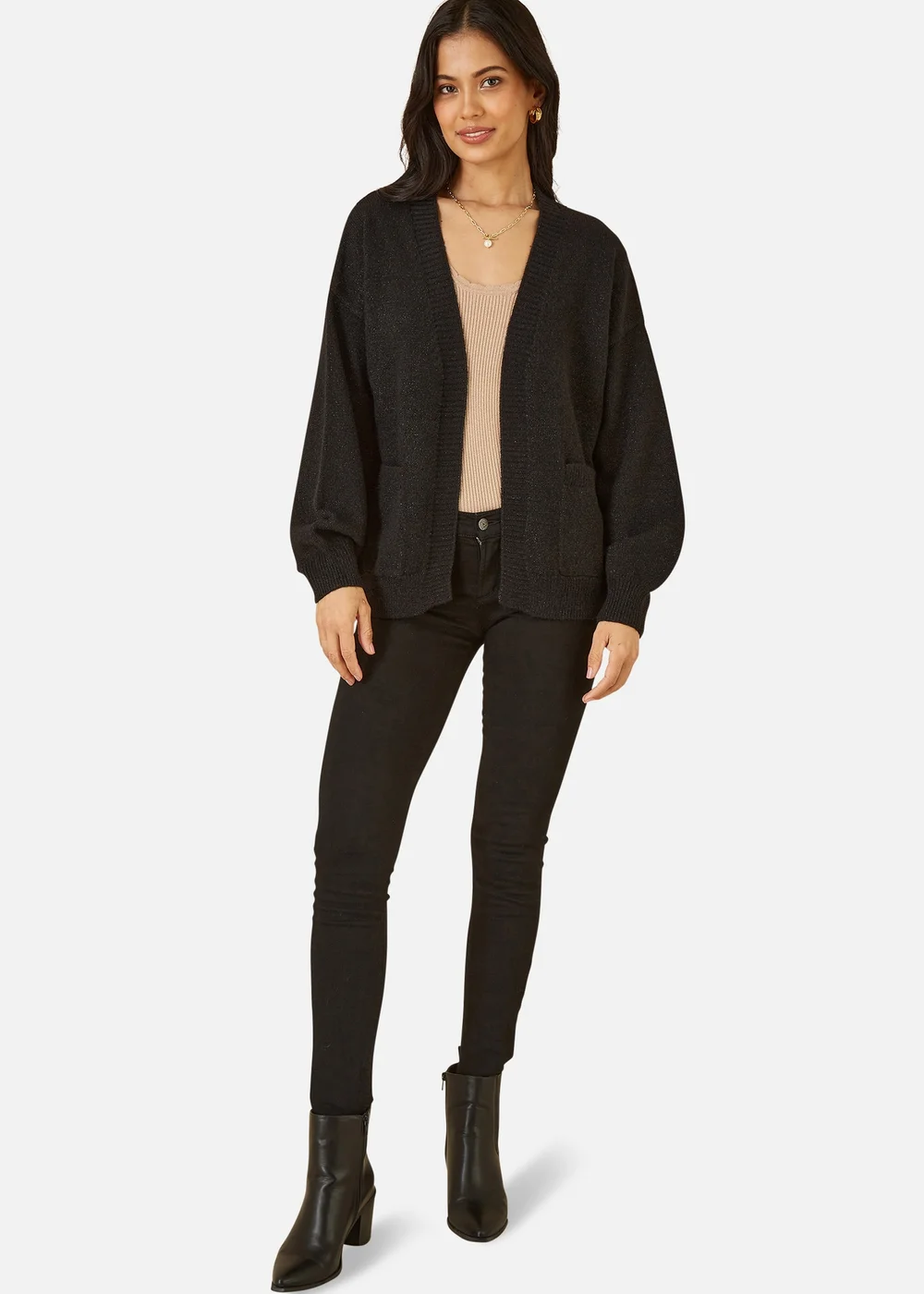 Yumi Black Metallic Relaxed Slouchy Cardigan With Pockets - S/M Image 1