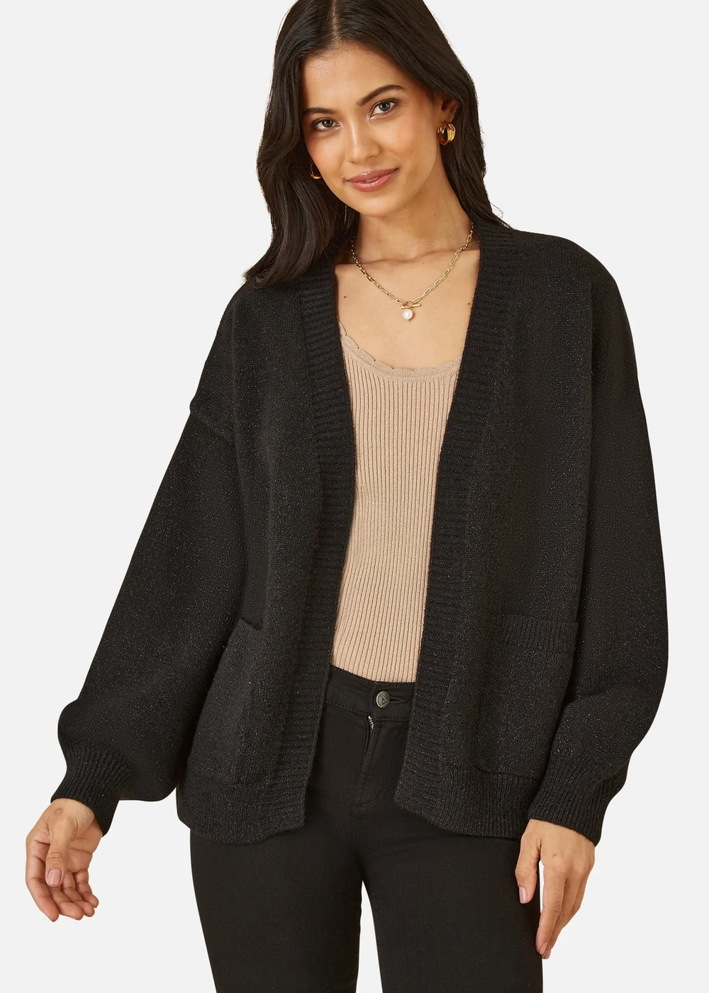 Yumi Black Metallic Relaxed Slouchy Cardigan With Pockets - S/M Image 2