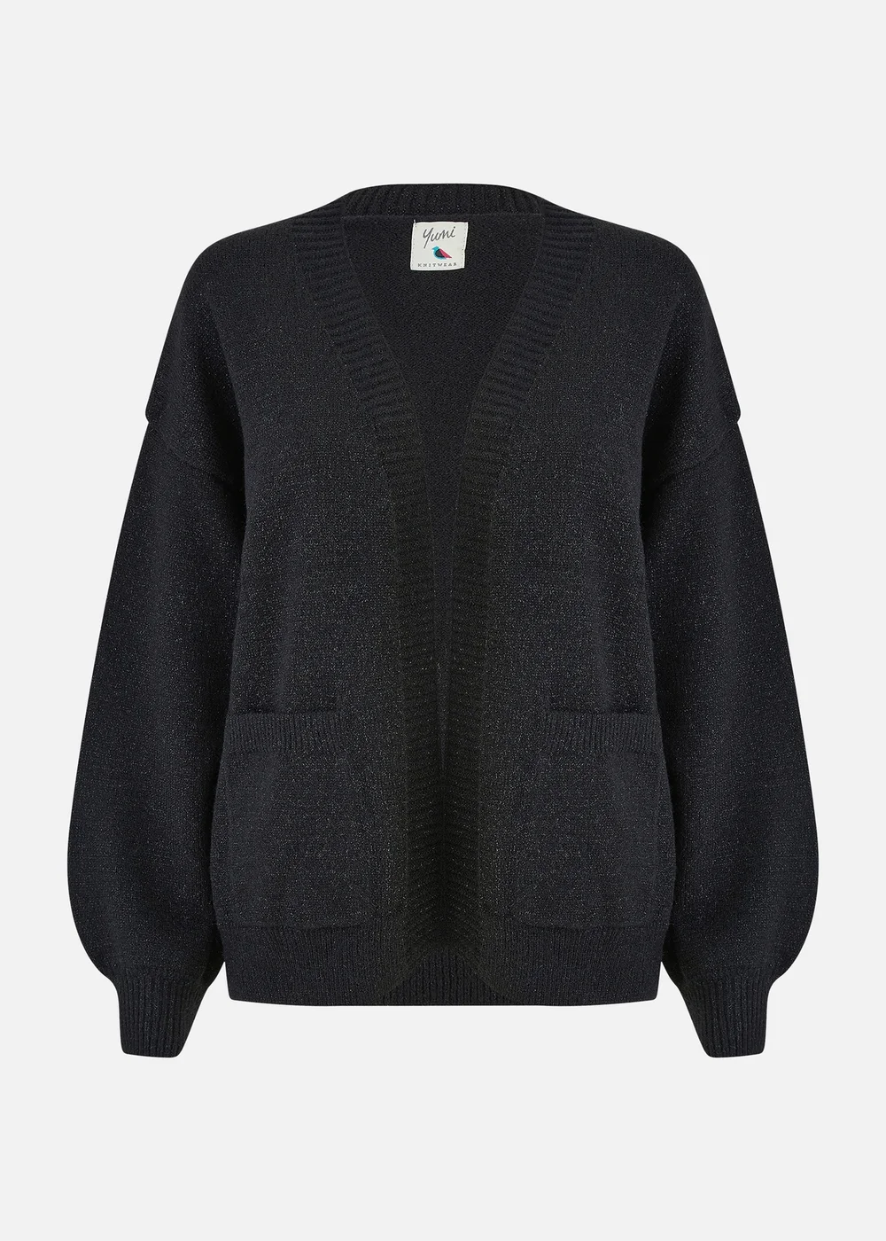 Yumi Black Metallic Relaxed Slouchy Cardigan With Pockets - S/M Image 3