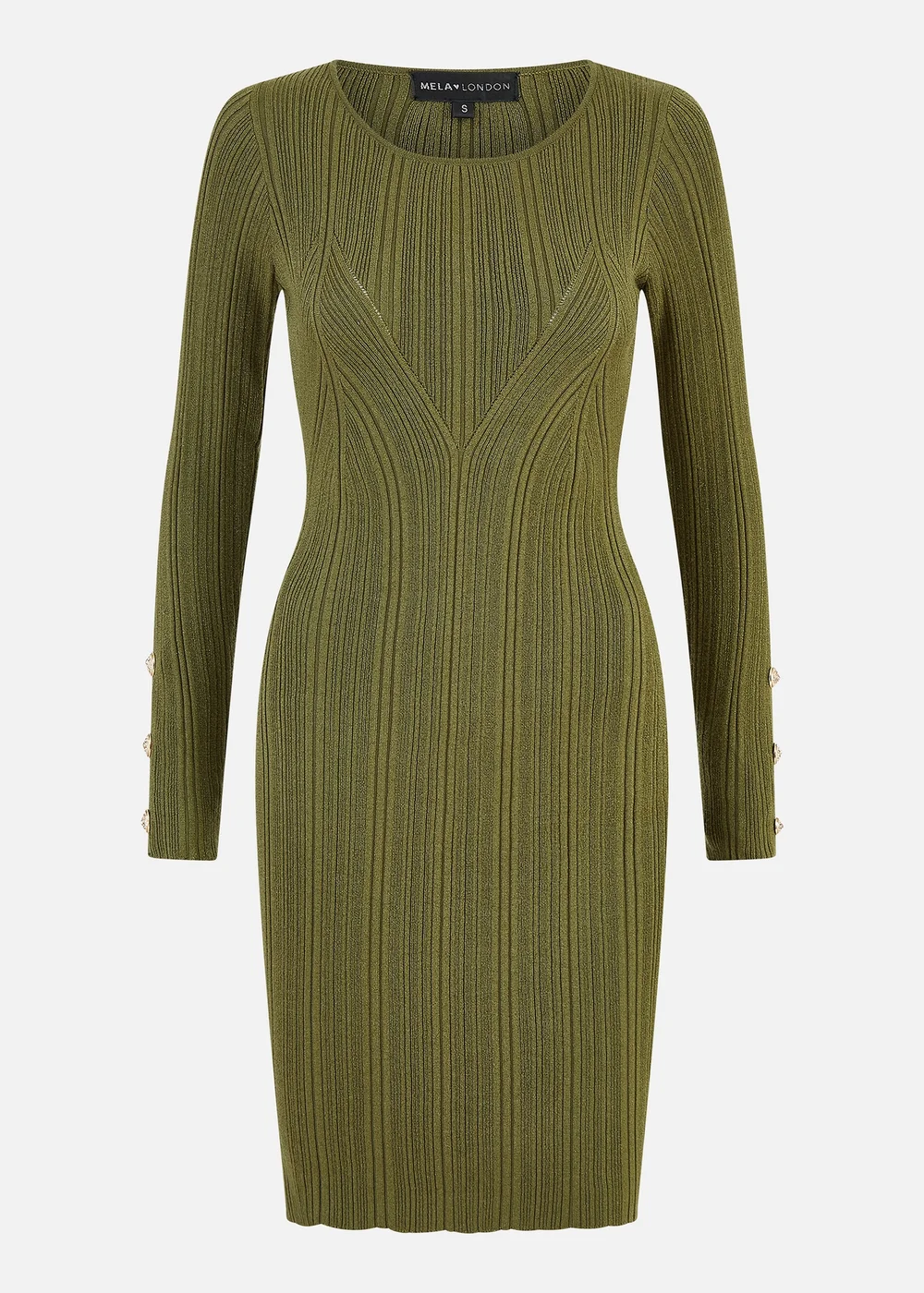 Yumi Green Shimmer Fitted Midi Dress With Button - S Image 3