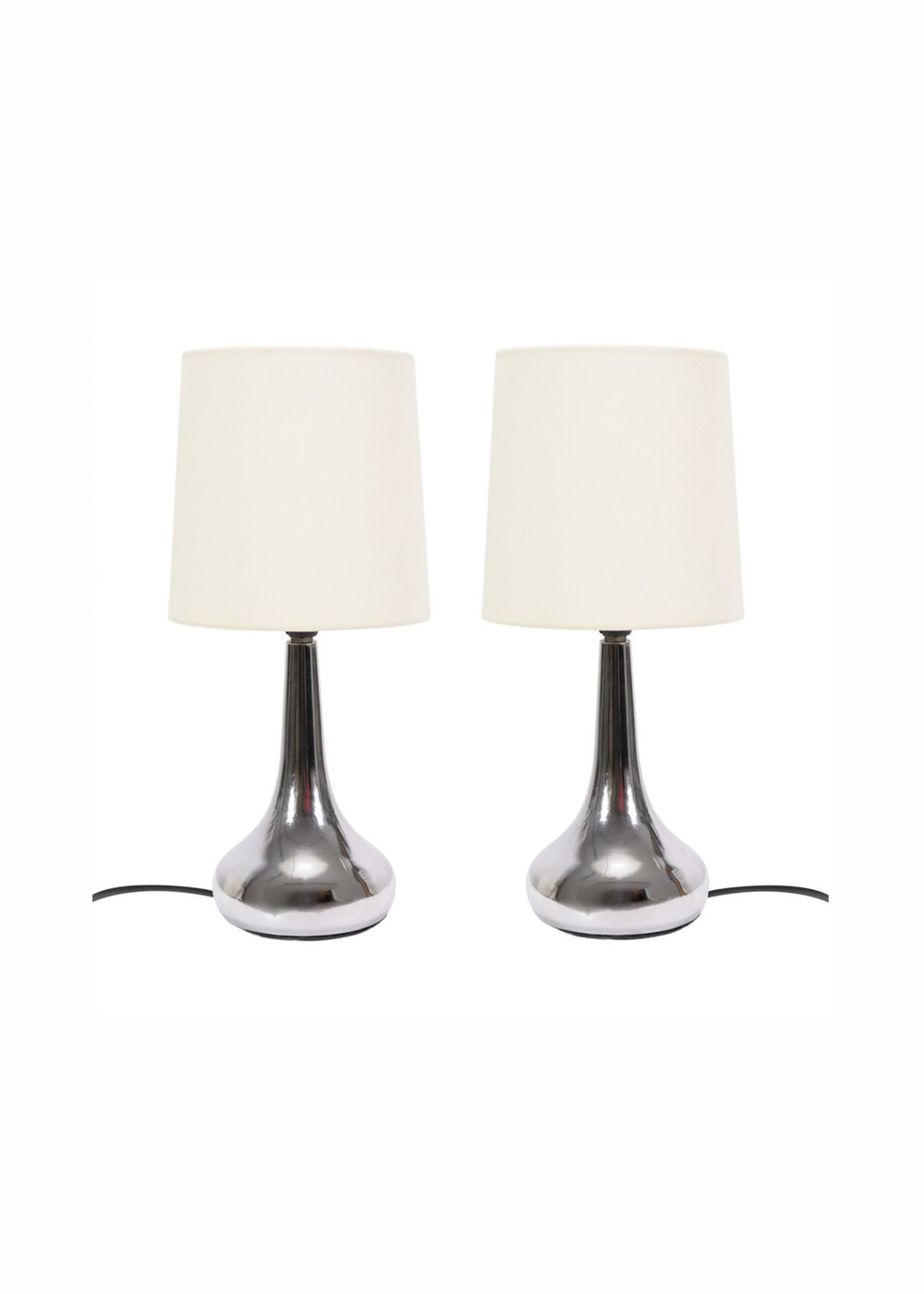 ValueLights Pair of Dimmable Brushed Silver Table Lamp with Cream Drum Shade - One Size Image 4