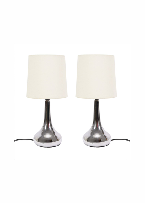 ValueLights Pair of Dimmable Brushed Silver Table Lamp with Cream Drum Shade - One Size Image 4