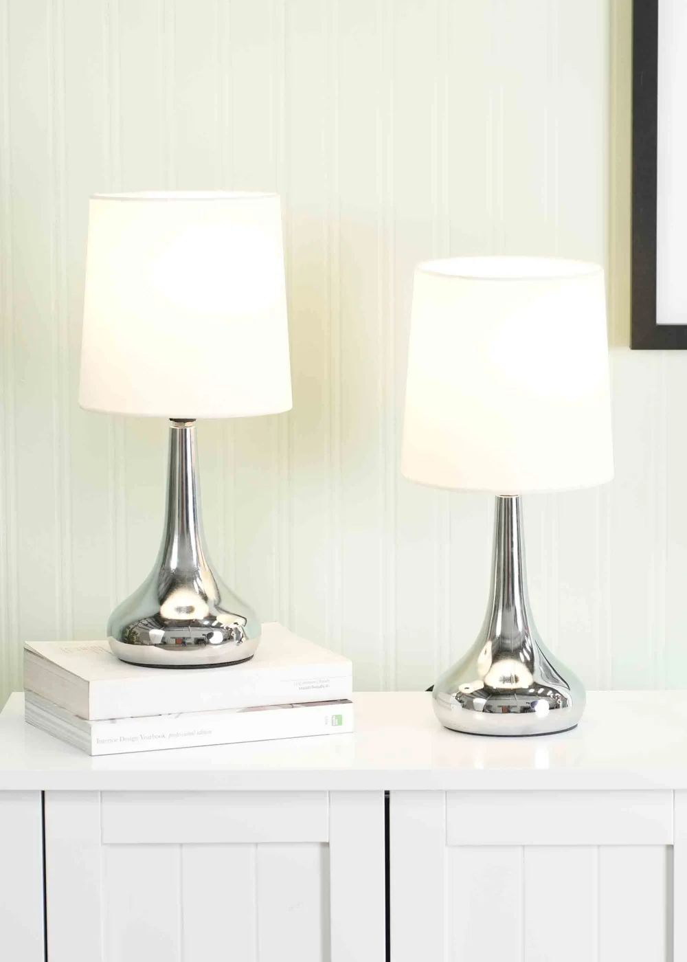ValueLights Pair of Dimmable Brushed Silver Table Lamp with Cream Drum Shade - One Size Image 2