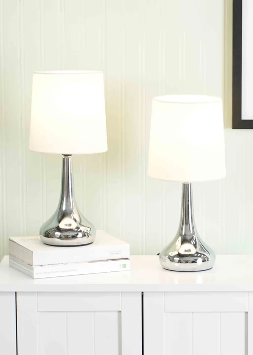 ValueLights Pair of Dimmable Brushed Silver Table Lamp with Cream Drum Shade - One Size Image 2