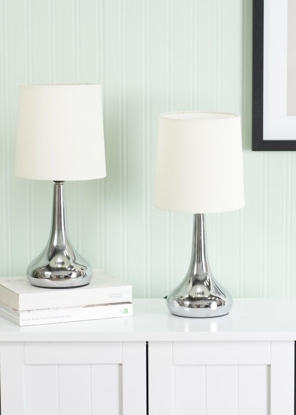 ValueLights Pair of Dimmable Brushed Silver Table Lamp with Cream Drum Shade - One Size Image 1