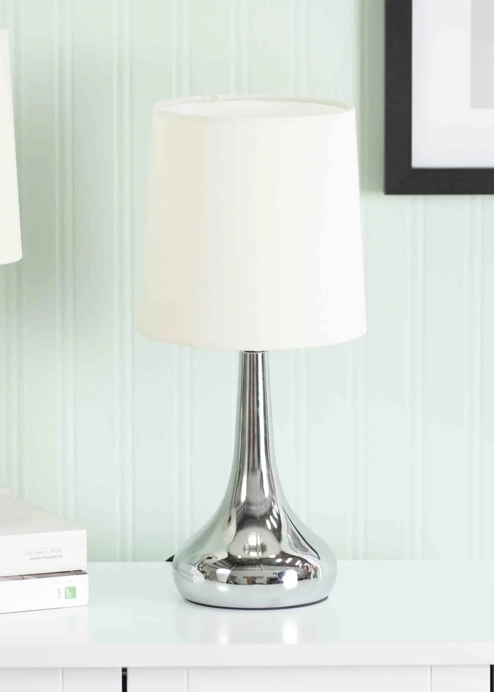 ValueLights Pair of Dimmable Brushed Silver Table Lamp with Cream Drum Shade - One Size Image 3