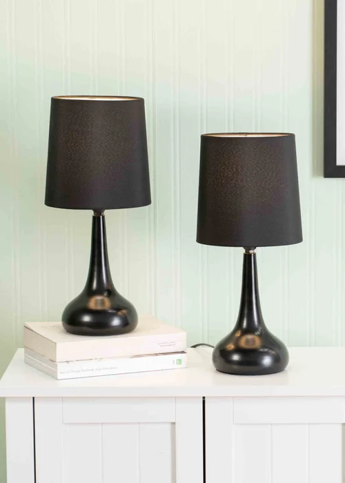 ValueLights Pair of Dimmable Matte Black Table Lamp with Black Drum Shade - One Size Image 2