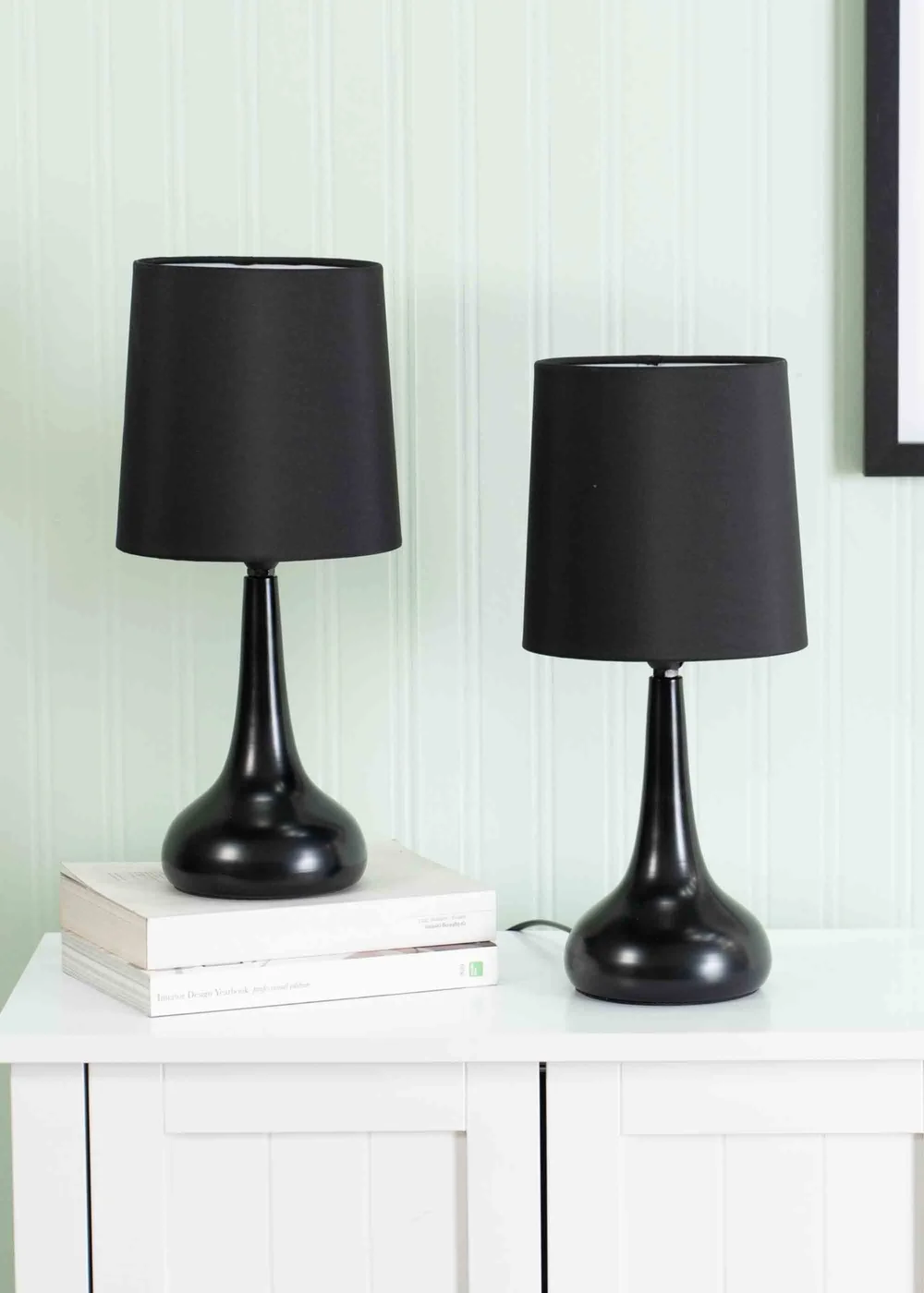 ValueLights Pair of Dimmable Matte Black Table Lamp with Black Drum Shade - One Size Image 1