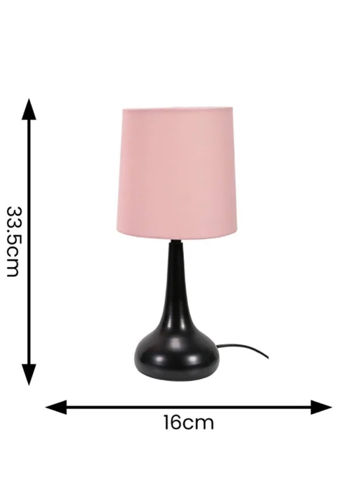 ValueLights Pair of Dimmable Matte Black Table Lamp with Pink Drum Shade - One Size Image 4
