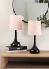 ValueLights Pair of Dimmable Matte Black Table Lamp with Pink Drum Shade - One Size Image 1