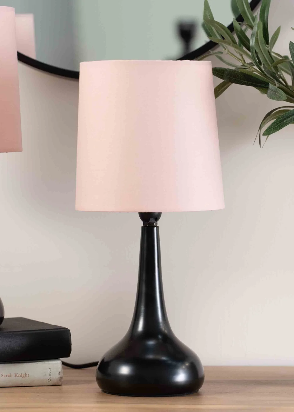 ValueLights Pair of Dimmable Matte Black Table Lamp with Pink Drum Shade - One Size Image 3
