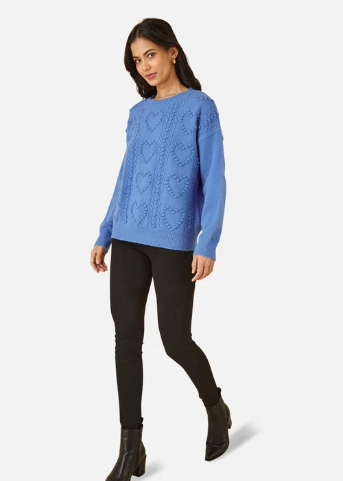 Yumi Blue Heart Knit Relaxed Jumper - S/M Image 1