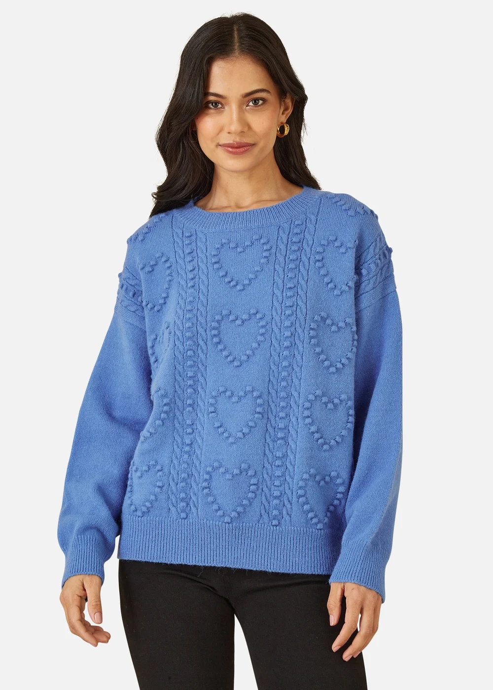 Yumi Blue Heart Knit Relaxed Jumper - S/M Image 2