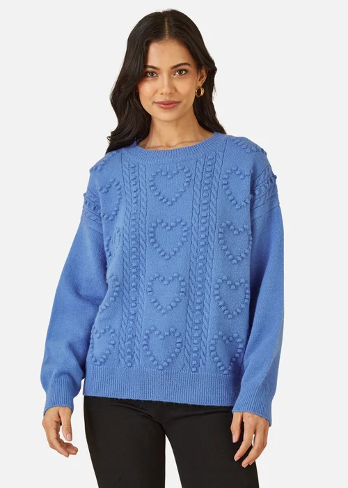 Yumi Blue Heart Knit Relaxed Jumper - S/M Image 2