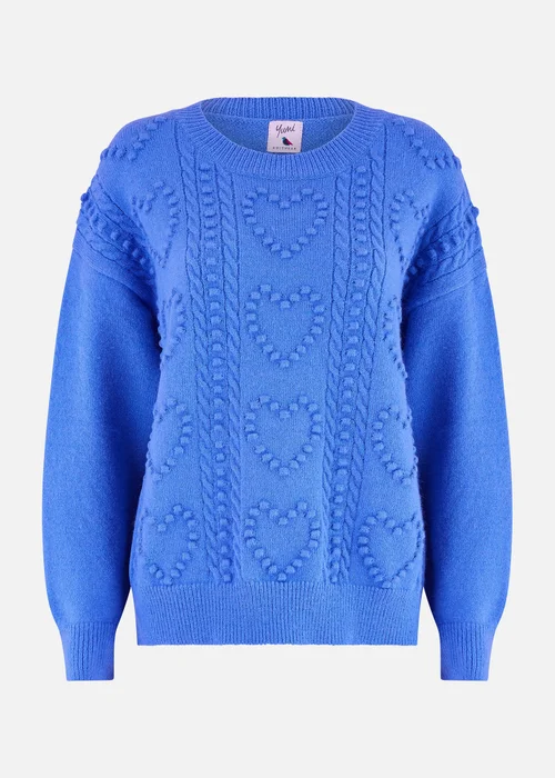 Yumi Blue Heart Knit Relaxed Jumper - S/M Image 3